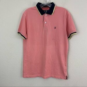 Louis Philippe Polo Shirt Salmon Color Navy Yellow Trim Large Slim Fit